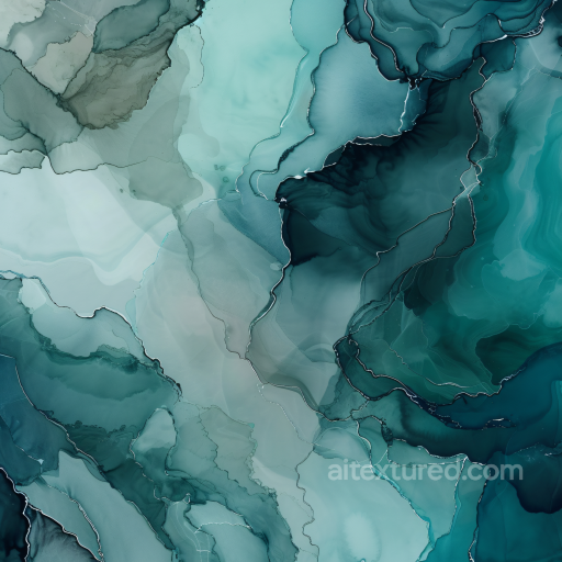 Alcohol Ink PBR Texture Featuring Teal Fluid Waves and Delicate Veins seamless Alcohol ink PBR texture