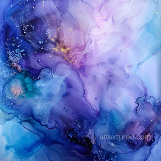 Alcohol Ink PBR Texture Featuring Ethereal Blue and Violet Fluid Swirls with Gold Accents Alcohol ink texture preview