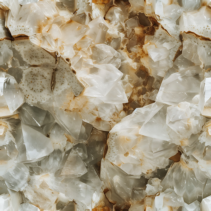 Calcite Crystal Stone with Translucent White and Brown Patterns seamless PBR texture preview