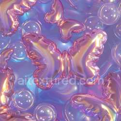 seamless Seamless 3D Inflated PBR Texture Featuring Transparent Balloon Butterflies and Bubbles in Iridescent Pastel texture 8k free download PBR