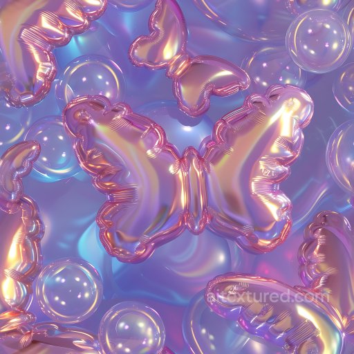 Inflated PBR Texture with Glossy Pink-Orange Butterfly Vinyl and Transparent Bubbles seamless Inflated PBR texture