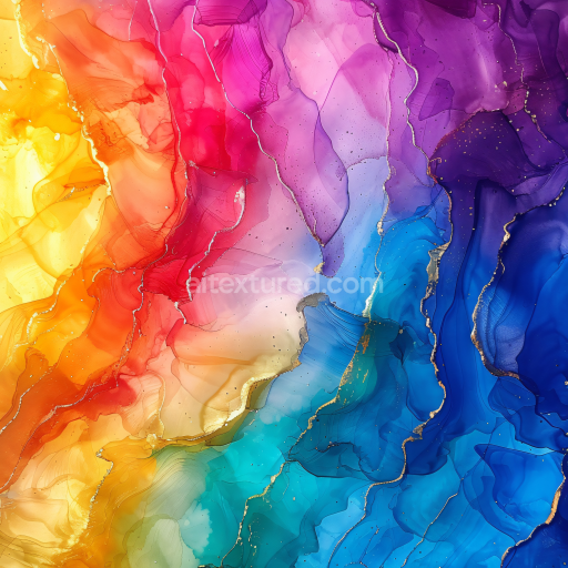 Seamless 3D Alcohol Ink PBR Texture Featuring Vibrant Multicolor Flows and Metallic Gold Veins