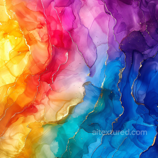 Alcohol Ink PBR Texture Featuring Vibrant Multicolor Flows and Metallic Gold Veins seamless Alcohol ink PBR texture
