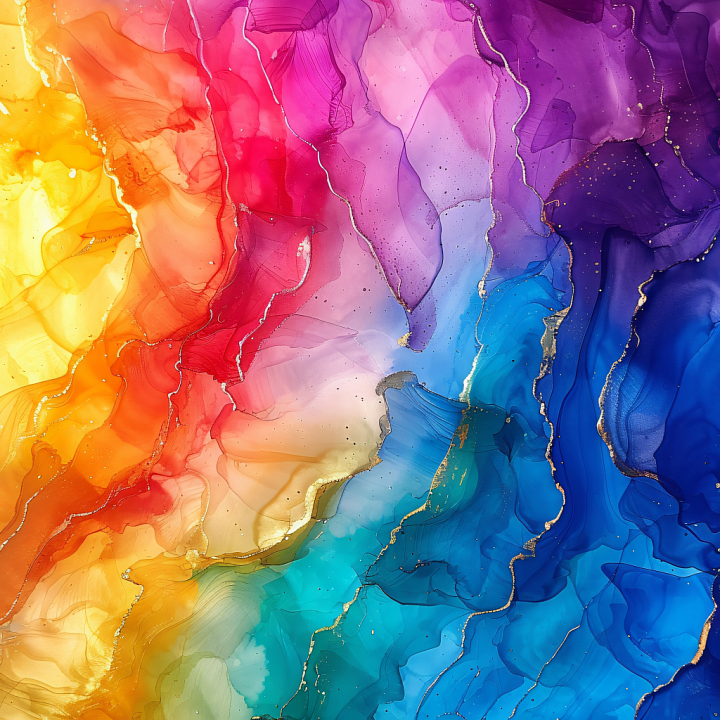 Alcohol Ink Featuring Vibrant Multicolor Flows and Metallic Gold Veins seamless PBR texture preview