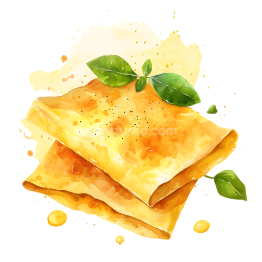 Watercolor Cheese Blintzes Breakfast Illustration with Fresh Green Herbs