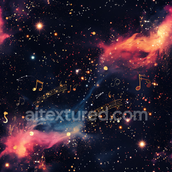 seamless Seamless 3D Space PBR Texture Featuring Vibrant Cosmic Nebula and Golden Musical Notes texture 8k free download PBR