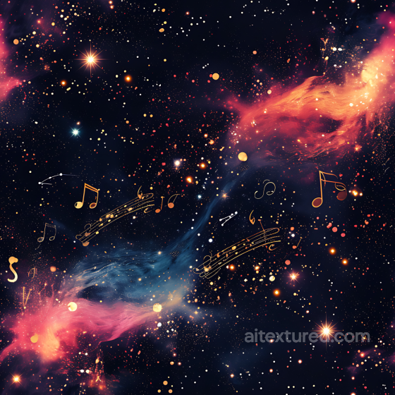 Space PBR Texture Featuring Vibrant Cosmic Nebula and Golden Musical Notes Star, space, planets texture preview