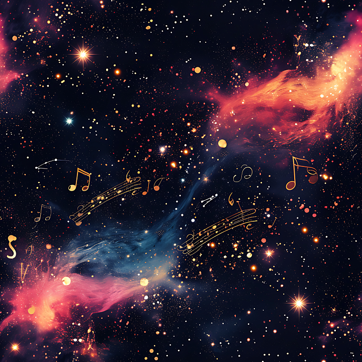 Space Featuring Vibrant Cosmic Nebula and Golden Musical Notes seamless PBR texture preview