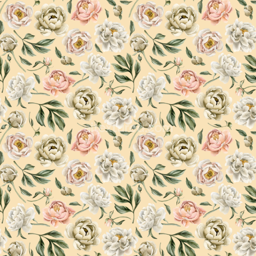 Seamless 3D PBR Texture Featuring Delicate Pastel Flowers on Soft Yellow Background