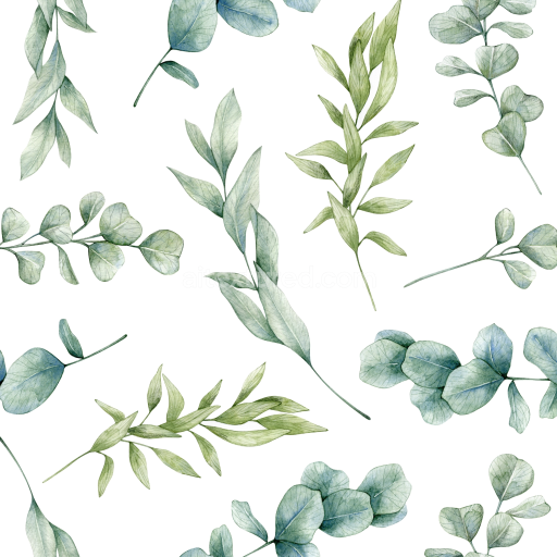 Seamless 3D PBR Texture Featuring Soft Watercolor Greenery and Botanical Leaves