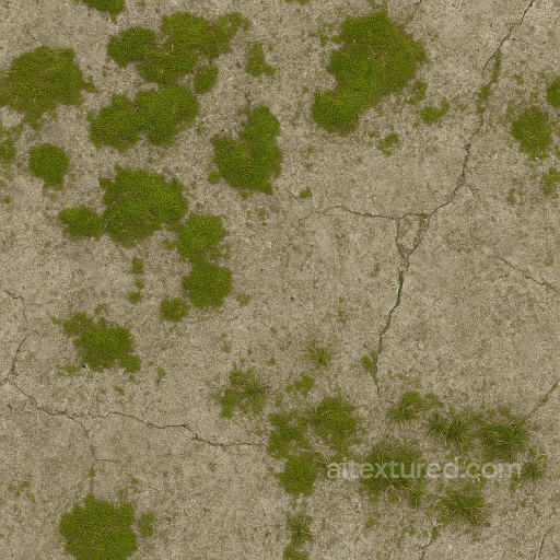 Concrete Slab With Moss Patches And Dry Surface seamless Park pavement PBR texture