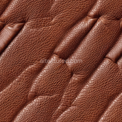 Seamless 3D Brown Quilted Grain Leather PBR Texture with Detailed Wrinkles and Stitched Panels