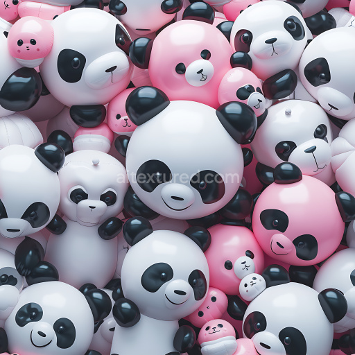 Seamless 3D Inflated PBR Texture of Glossy Vinyl Panda & Pink Bear Toys