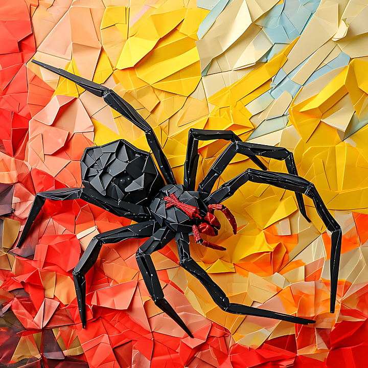 Animal of Origami-Style Black Widow Spider with Geometric Colorful Back… seamless PBR texture preview