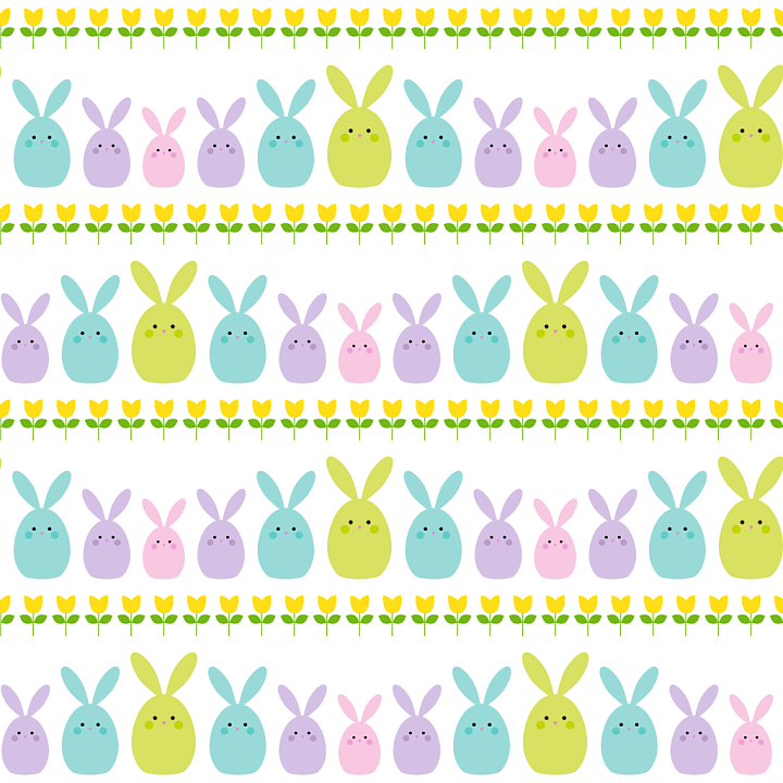with Colorful Bunny and Yellow Tulip Pattern seamless PBR texture preview