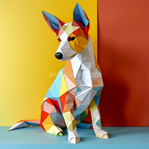 Seamless 3D PBR Texture Featuring Vibrant Origami-Style Canaan Dog in Multicolor Polygonal Design