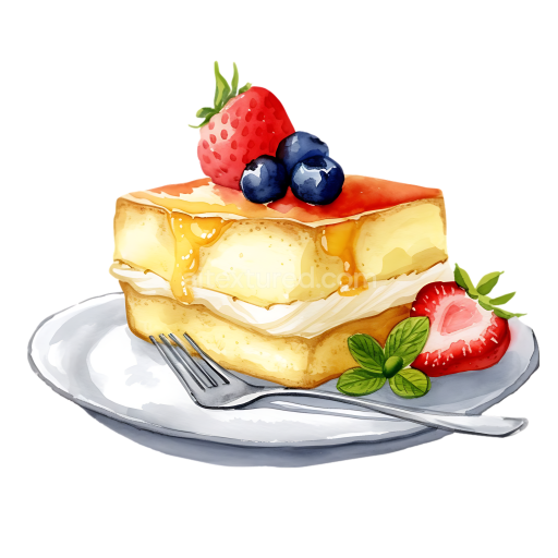 Illustrated Guam Latiya Sponge Cake with Custard and Fresh Berries Breakfast