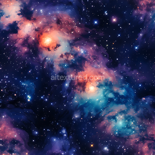 Seamless 3D PBR Space Texture Featuring Colorful Nebula and Starfield Galaxy Clouds