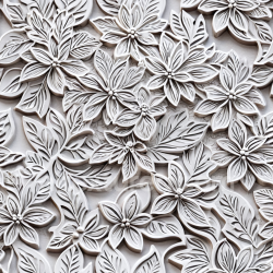 seamless Seamless 3D embossed floral white leather PBR texture with detailed carvings texture 8k free download PBR