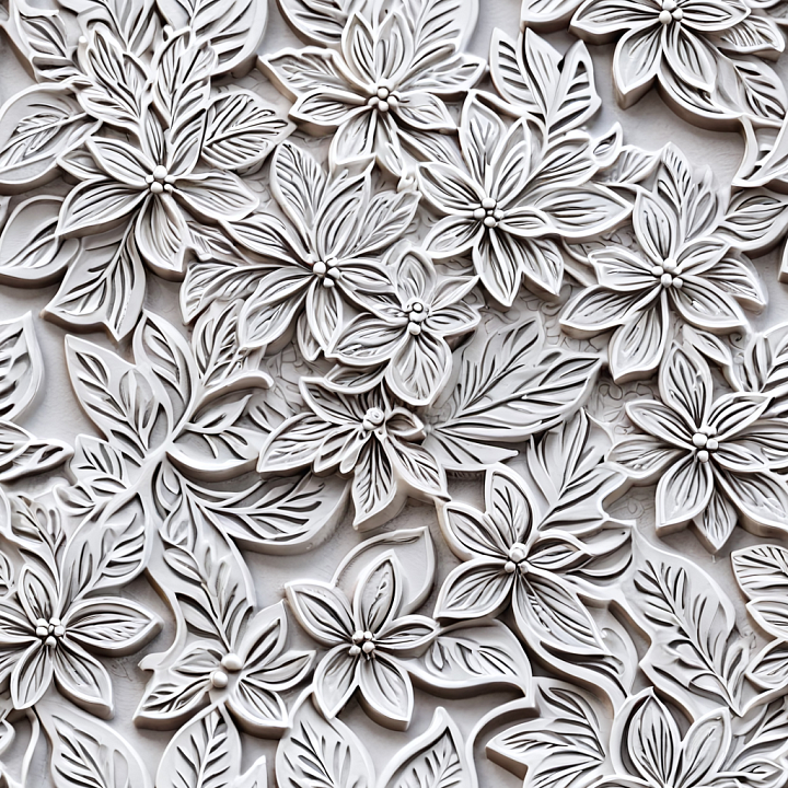 Embossed Floral White Leather With Detailed Carvings seamless PBR texture preview