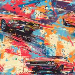 seamless Seamless 3D PBR Texture Featuring Vibrant Graffiti with Retro Car Motif texture 8k free download PBR