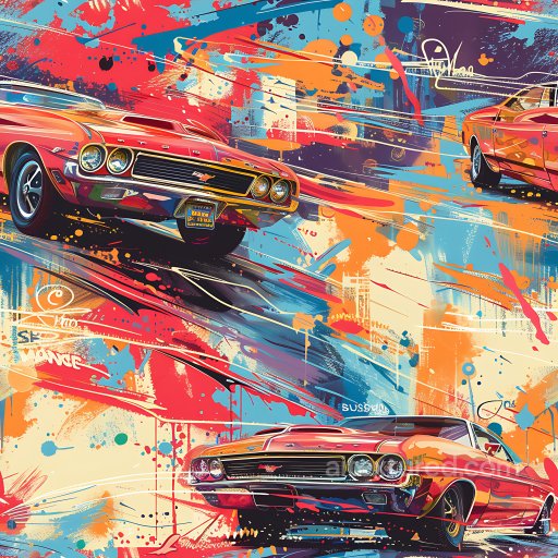 Seamless 3D PBR Texture Featuring Vibrant Graffiti with Retro Car Motif texture preview