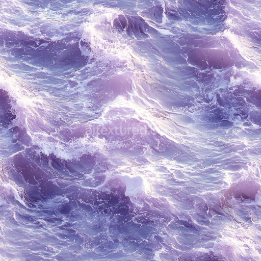 Seamless 3D Water PBR Texture Featuring Stylized Purple Ocean Waves with Foam