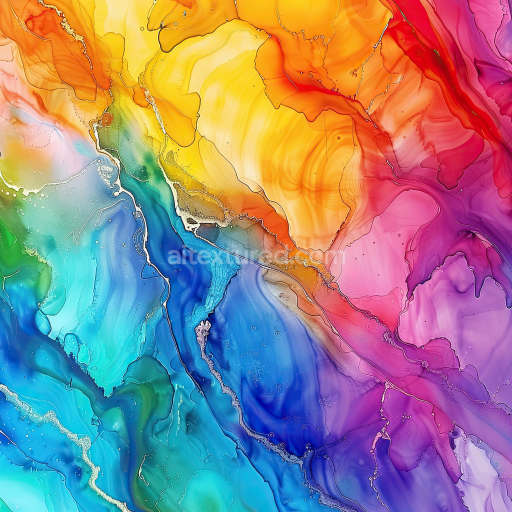 Seamless 3D Alcohol Ink PBR Texture with Vibrant Rainbow Fluid Waves and Marbling