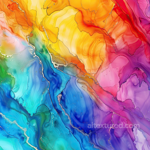 Alcohol Ink PBR Texture with Vibrant Rainbow Fluid Waves and Marbling seamless Alcohol ink PBR texture