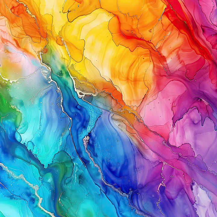 Alcohol Ink with Vibrant Rainbow Fluid Waves and Marbling seamless PBR texture preview