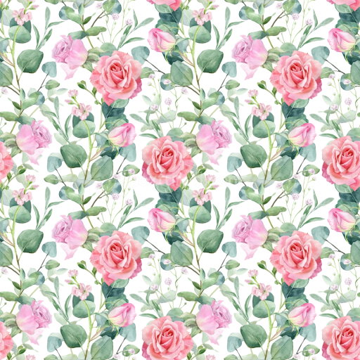 Seamless 3D PBR Watercolor Floral Pattern Fabric Texture in Soft Pink and Green