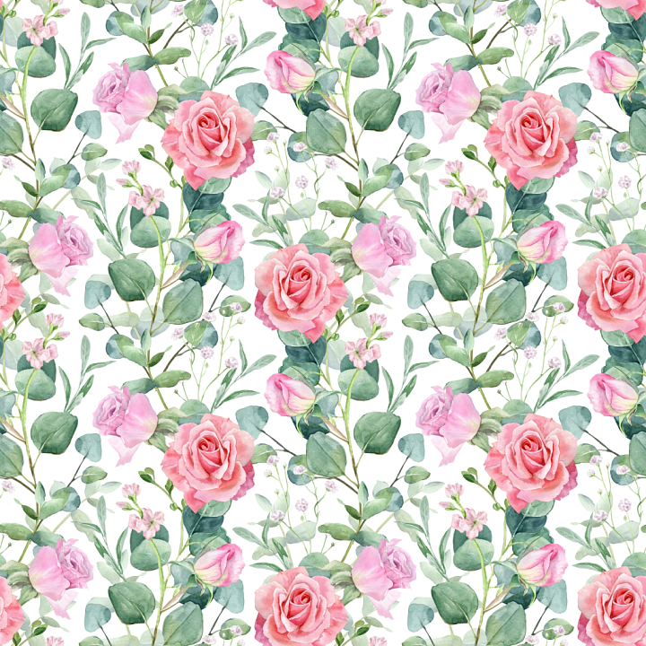 Watercolor Floral Pattern Fabric in Soft Pink and Green seamless PBR texture preview