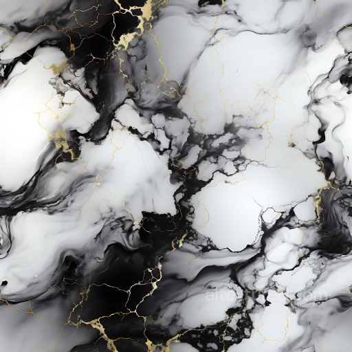 Black and White Marble PBR Texture Featuring Fluid Veins and Gold Accents seamless Marble PBR texture