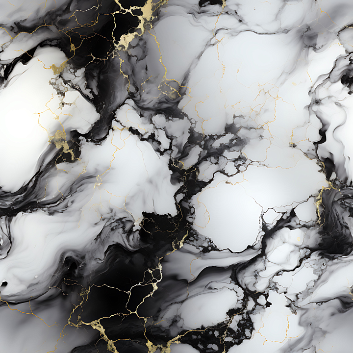 Black and White Marble Featuring Fluid Veins and Gold Accents seamless PBR texture preview