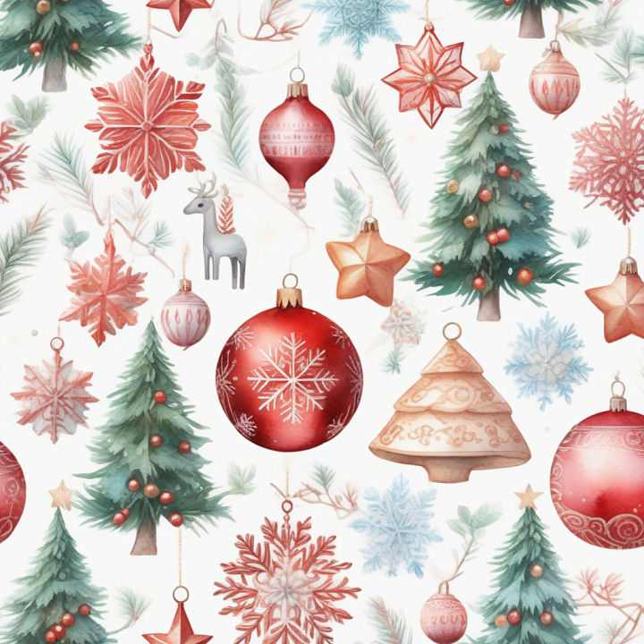 Featuring Watercolor Christmas Ornaments and Trees seamless PBR texture preview