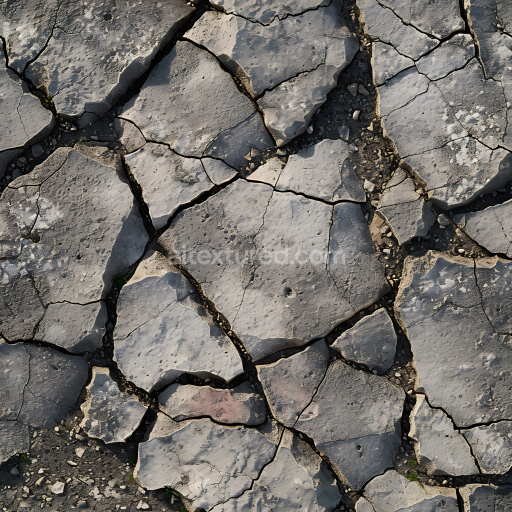 Seamless 3D Cracked Stone Ground PBR Texture with Weathered Grey Rock Fragments