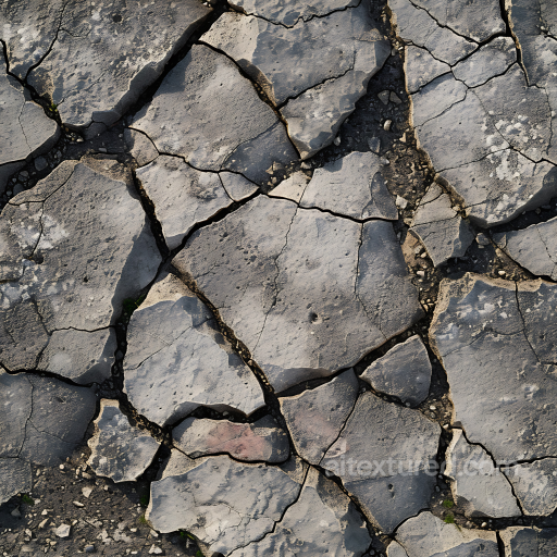 Cracked Stone Ground PBR Texture with Weathered gray Rock Fragments seamless Stone PBR texture
