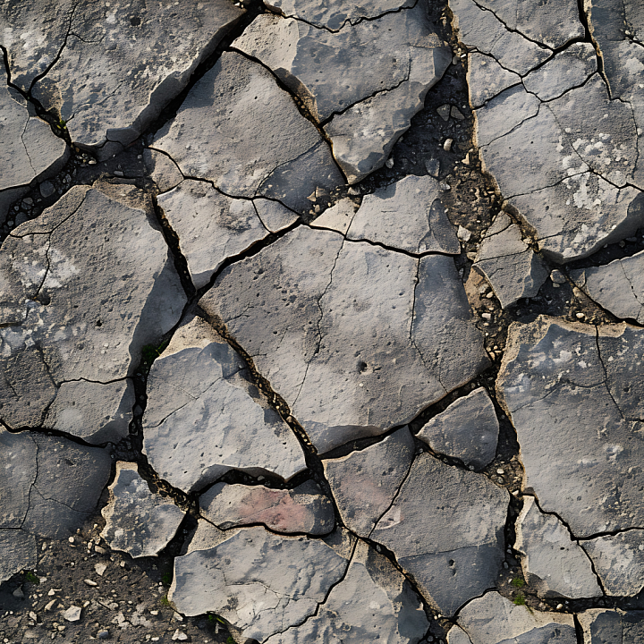 Cracked Stone Ground with Weathered gray Rock Fragments seamless PBR texture preview