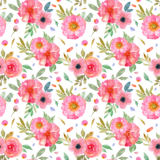Pink Flower Watercolor Fabric Texture with Floral Pattern seamless Pink Flower PBR texture