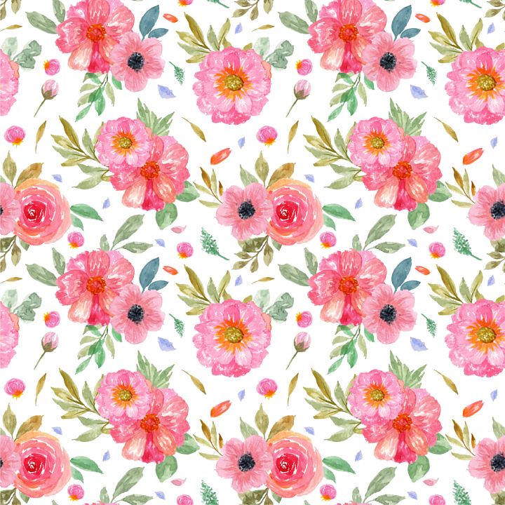 Pink Flower Watercolor Fabric with Floral Pattern seamless PBR texture preview