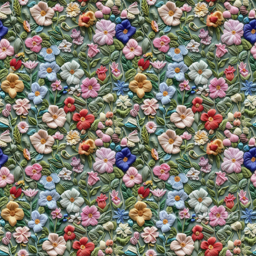 Colorful Embroidered Floral Fabric Seamless Texture seamless Embroidered floral PBR texture