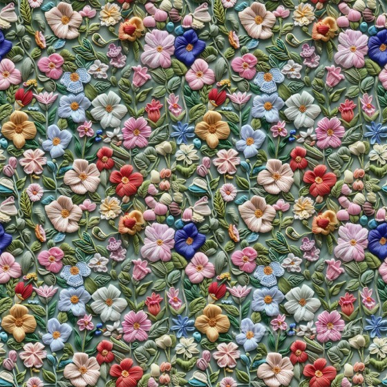 Colorful Embroidered Floral Fabric Seamless Texture Embroidered floral texture preview