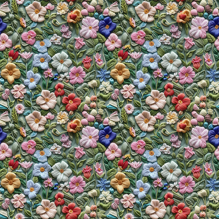 Colorful Embroidered Floral Fabric seamless PBR texture preview