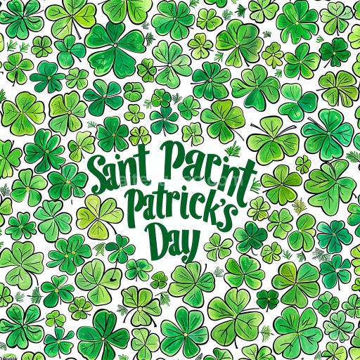 Seamless 3D PBR Texture Featuring Vibrant Green Shamrock Pattern with Hand-Drawn Style