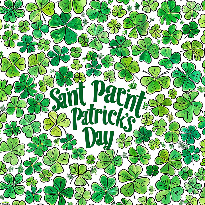 Featuring Vibrant Green Shamrock Pattern with Hand-Drawn Style seamless PBR texture preview