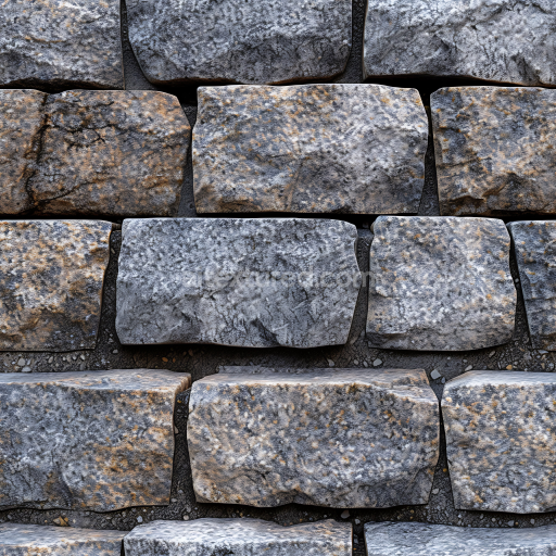 Seamless 3D PBR Texture of Weathered Stone Wall Blocks with Rough Surface and Natural Color Patina