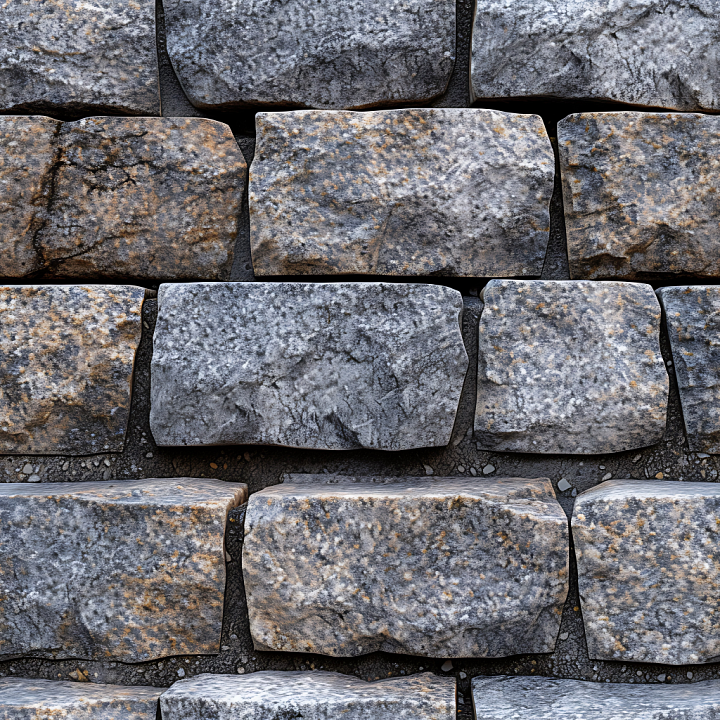 Weathered Stone Wall Blocks with Rough Surface and Natural Color Patina seamless PBR texture preview