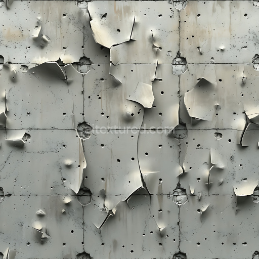 Seamless 3D PBR Texture of Cracked Concrete with Peeling Paint and Holes in Gray Tones