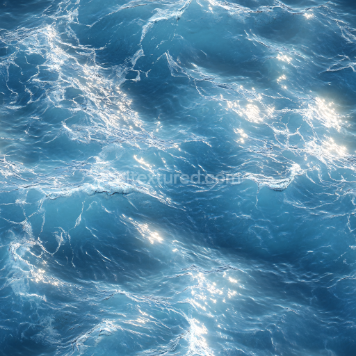 Seamless 3D Realistic Ocean Surface Water PBR Texture with Sunlit Waves and Foam