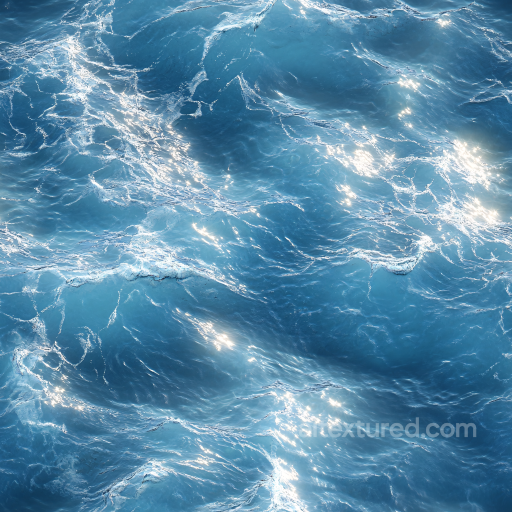 Realistic Ocean Surface Water PBR Texture with Sunlit Waves and Foam seamless Water PBR texture